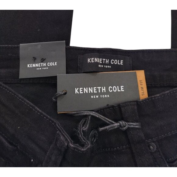 Kenneth Cole New York Slim Fit Mens Black Denim Jeans Straight Leg Cotton 30x32. - Picture 3 of 8